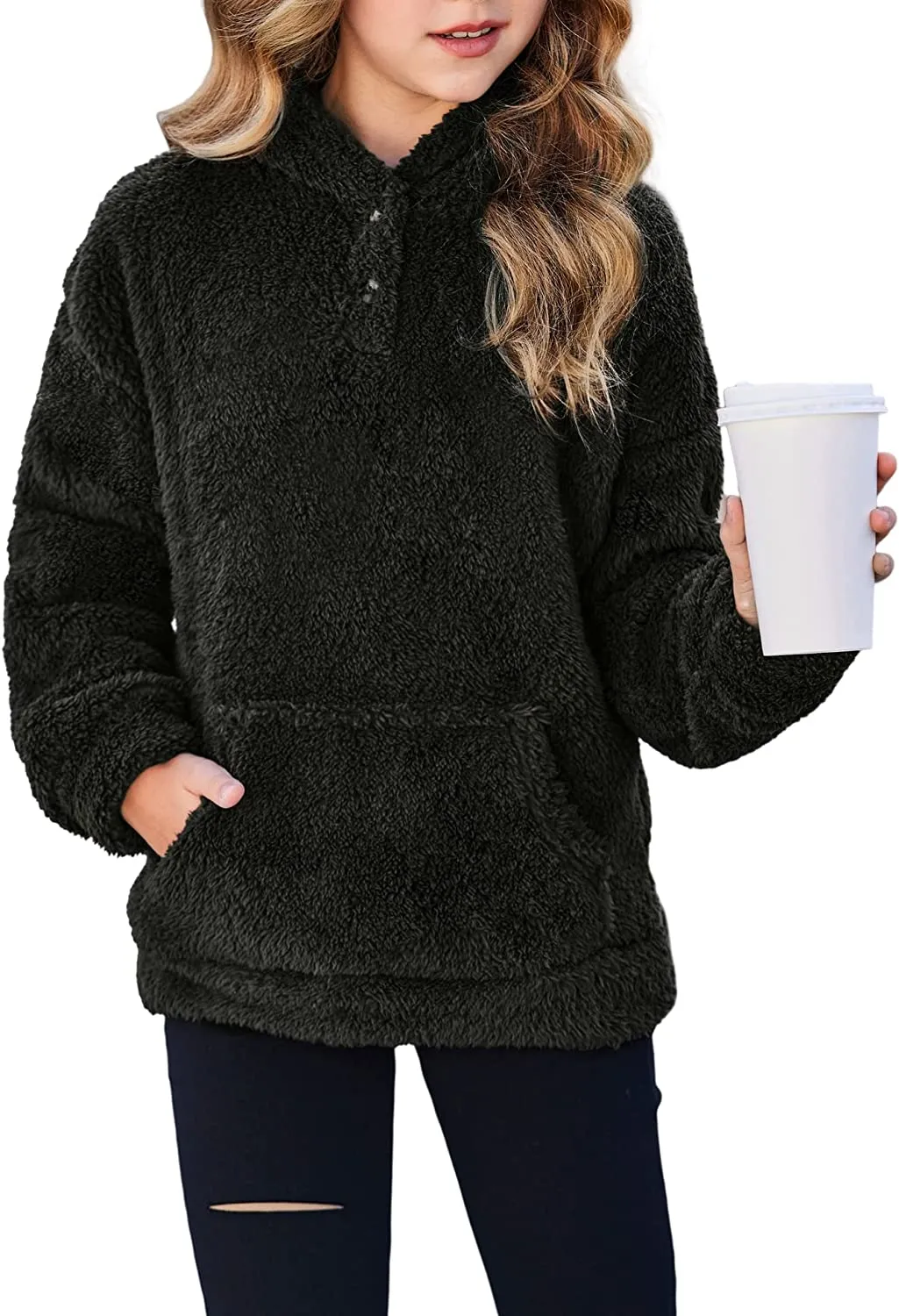 Arshiner Girls Warm Hoodie Sherpa Fleece Pullover