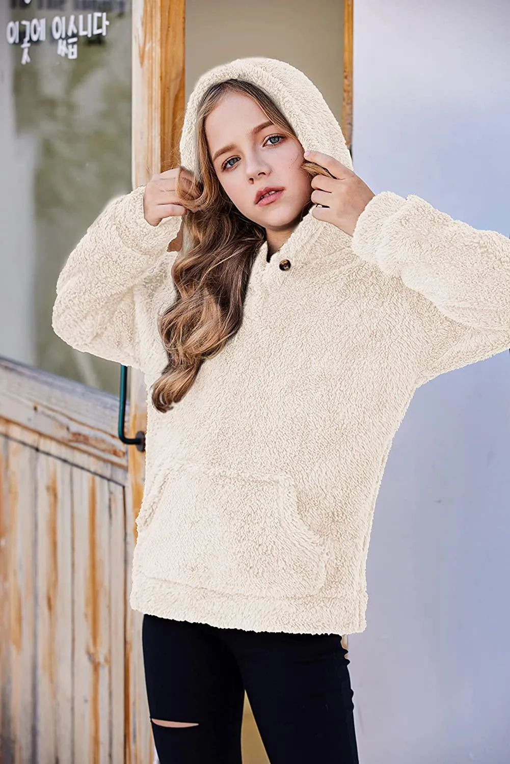 Arshiner Girls Warm Hoodie Sherpa Fleece Pullover