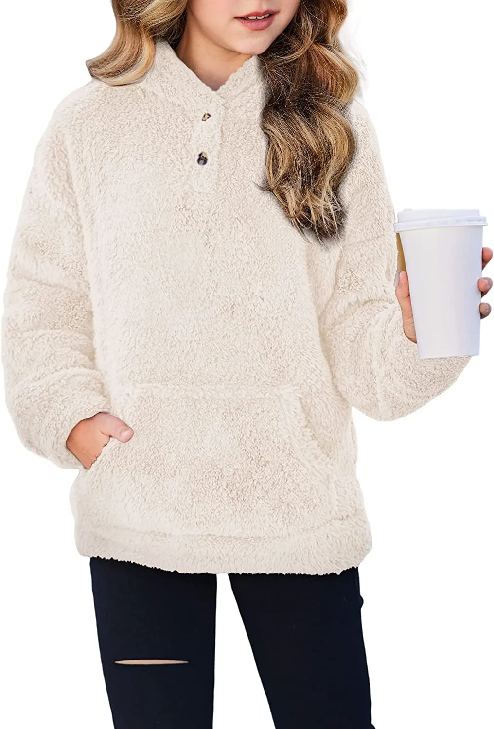 Arshiner Girls Warm Hoodie Sherpa Fleece Pullover