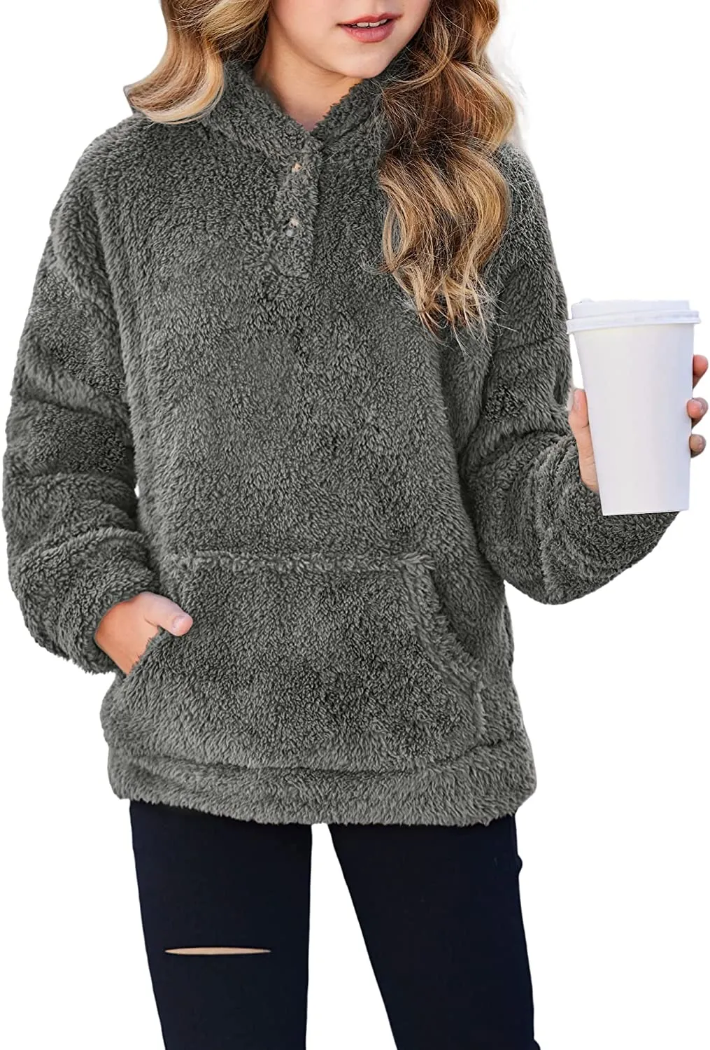 Arshiner Girls Warm Hoodie Sherpa Fleece Pullover