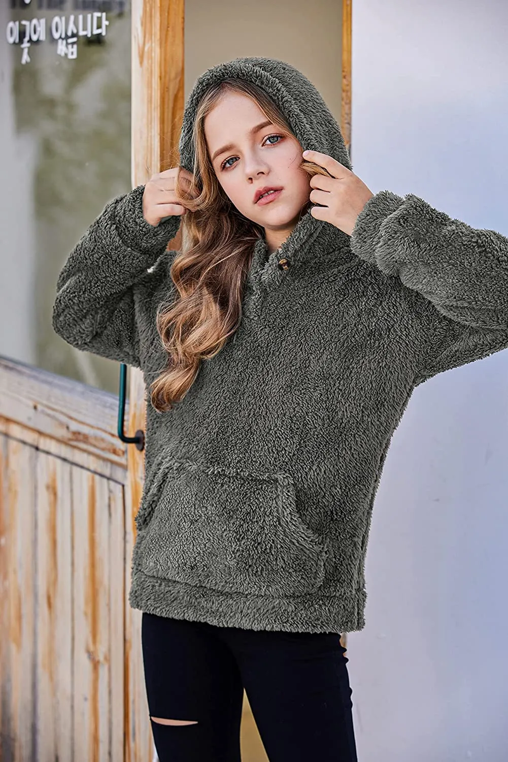 Arshiner Girls Warm Hoodie Sherpa Fleece Pullover