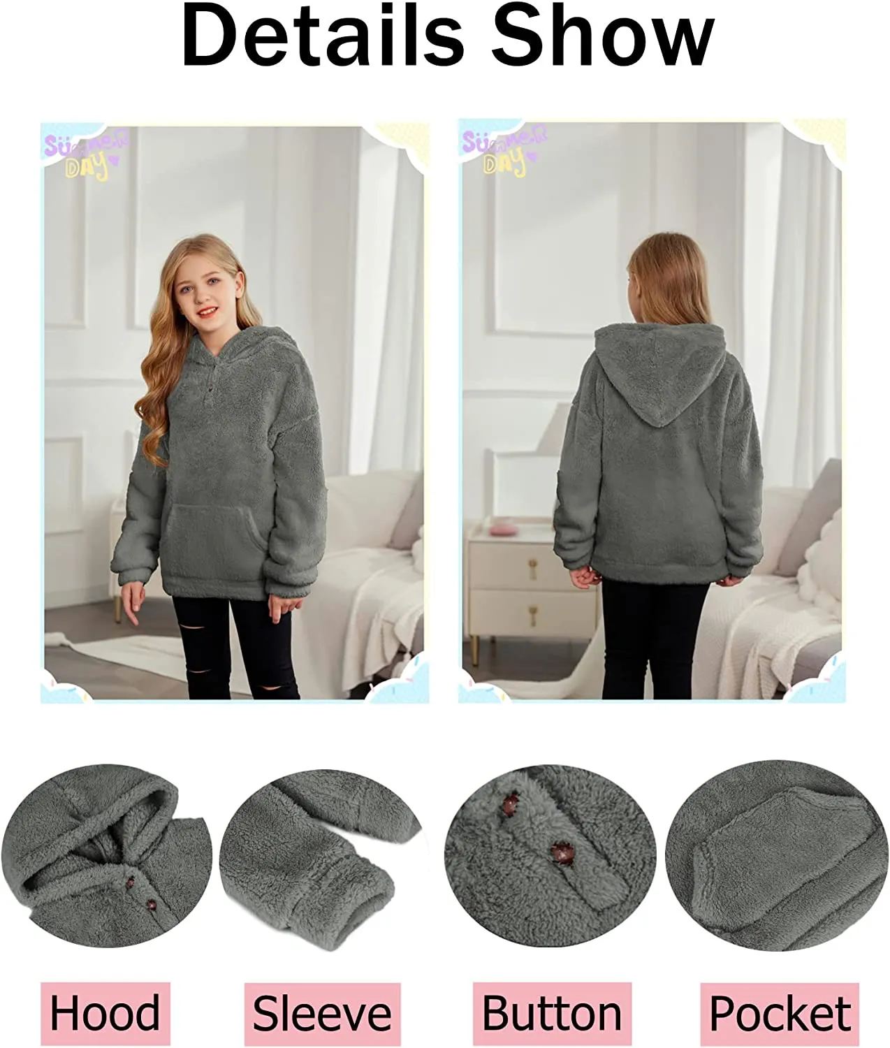 Arshiner Girls Warm Hoodie Sherpa Fleece Pullover