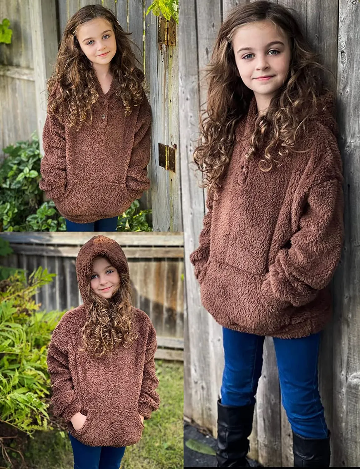 Arshiner Girls Warm Hoodie Sherpa Fleece Pullover