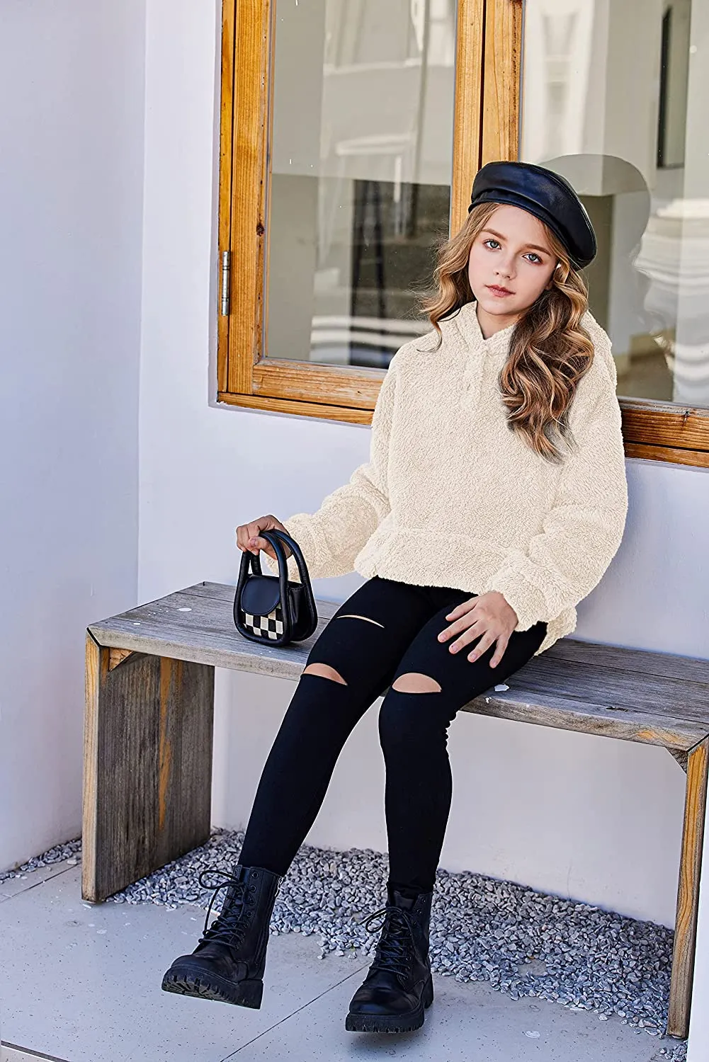 Arshiner Girls Warm Hoodie Sherpa Fleece Pullover
