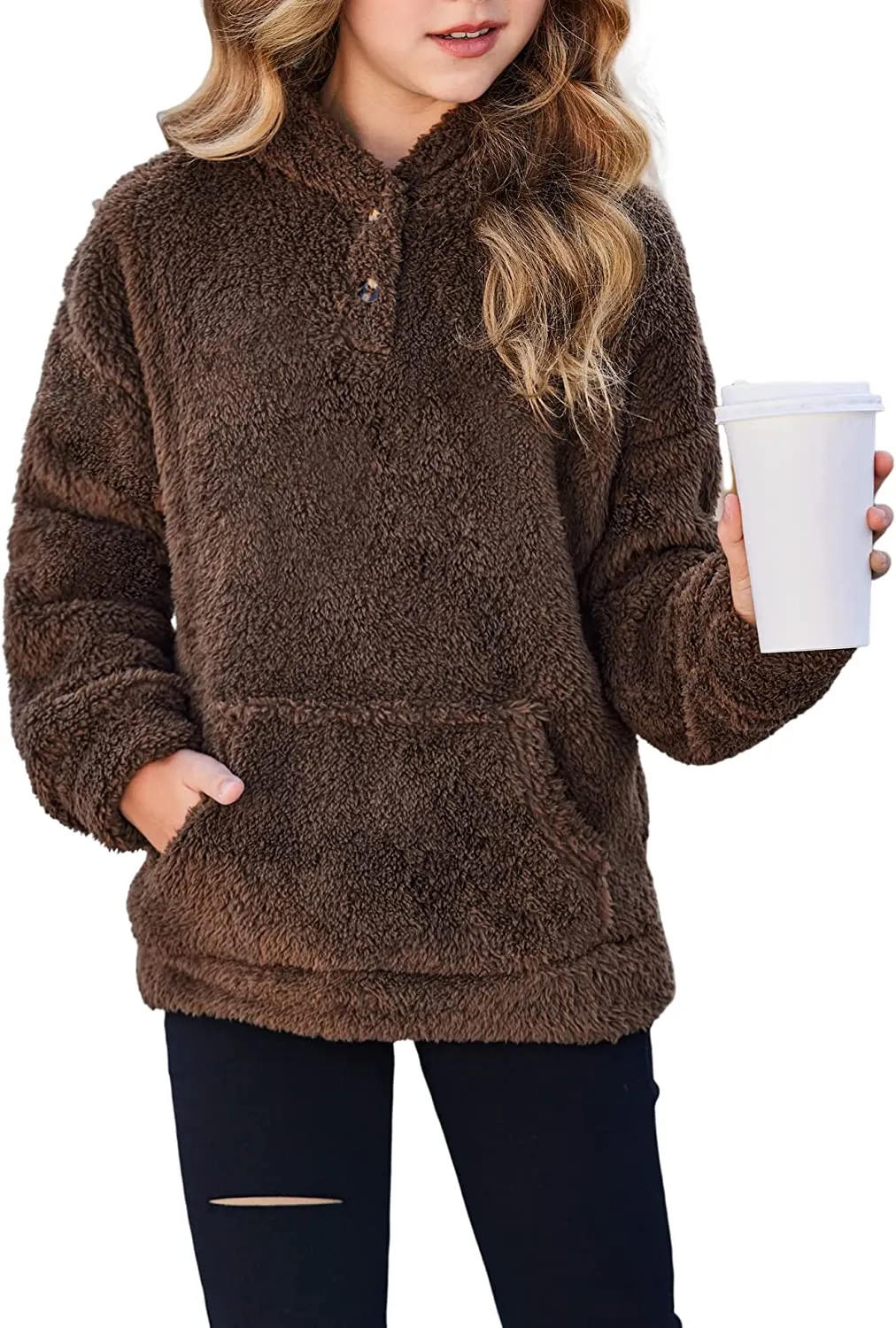 Arshiner Girls Warm Hoodie Sherpa Fleece Pullover