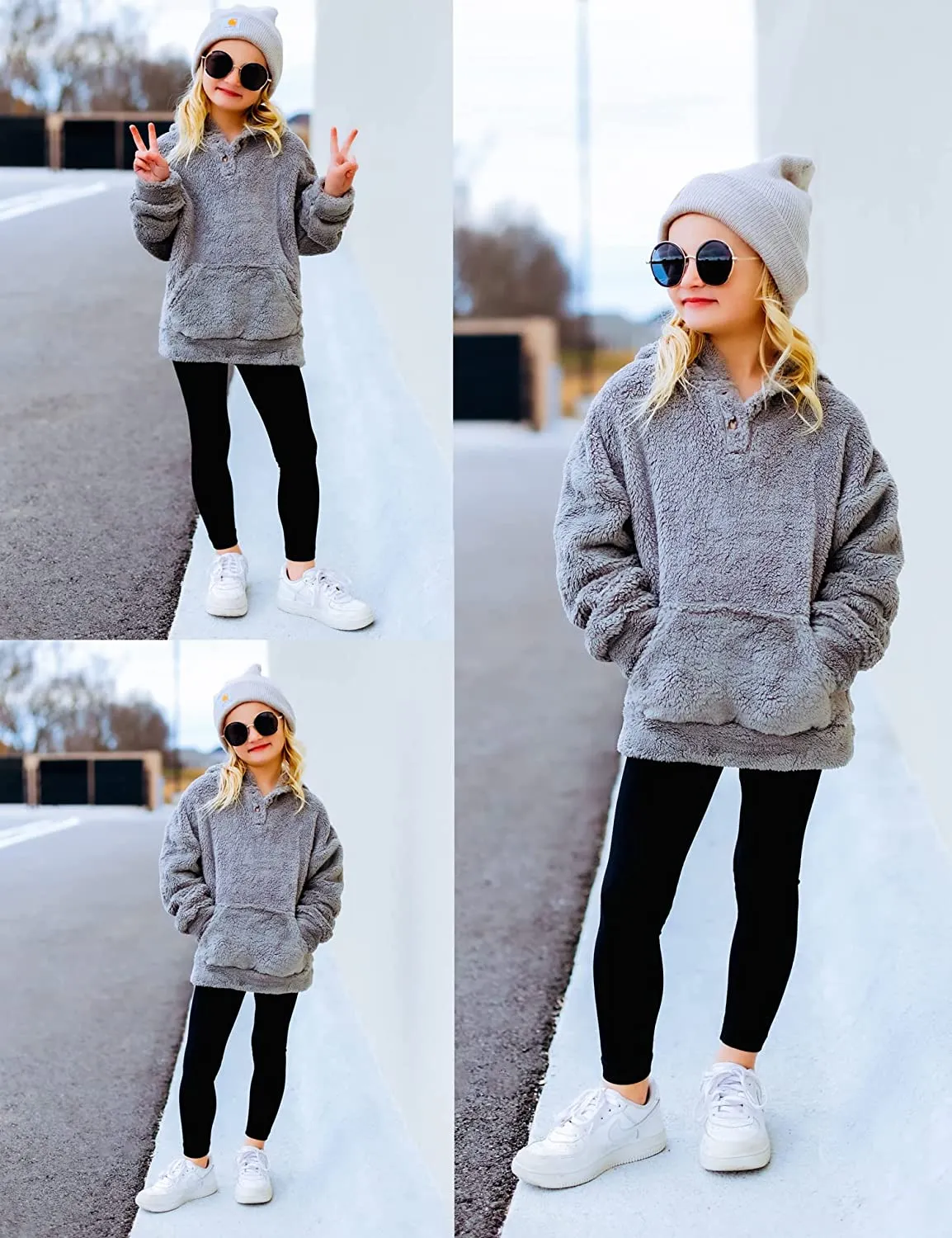Arshiner Girls Warm Hoodie Sherpa Fleece Pullover