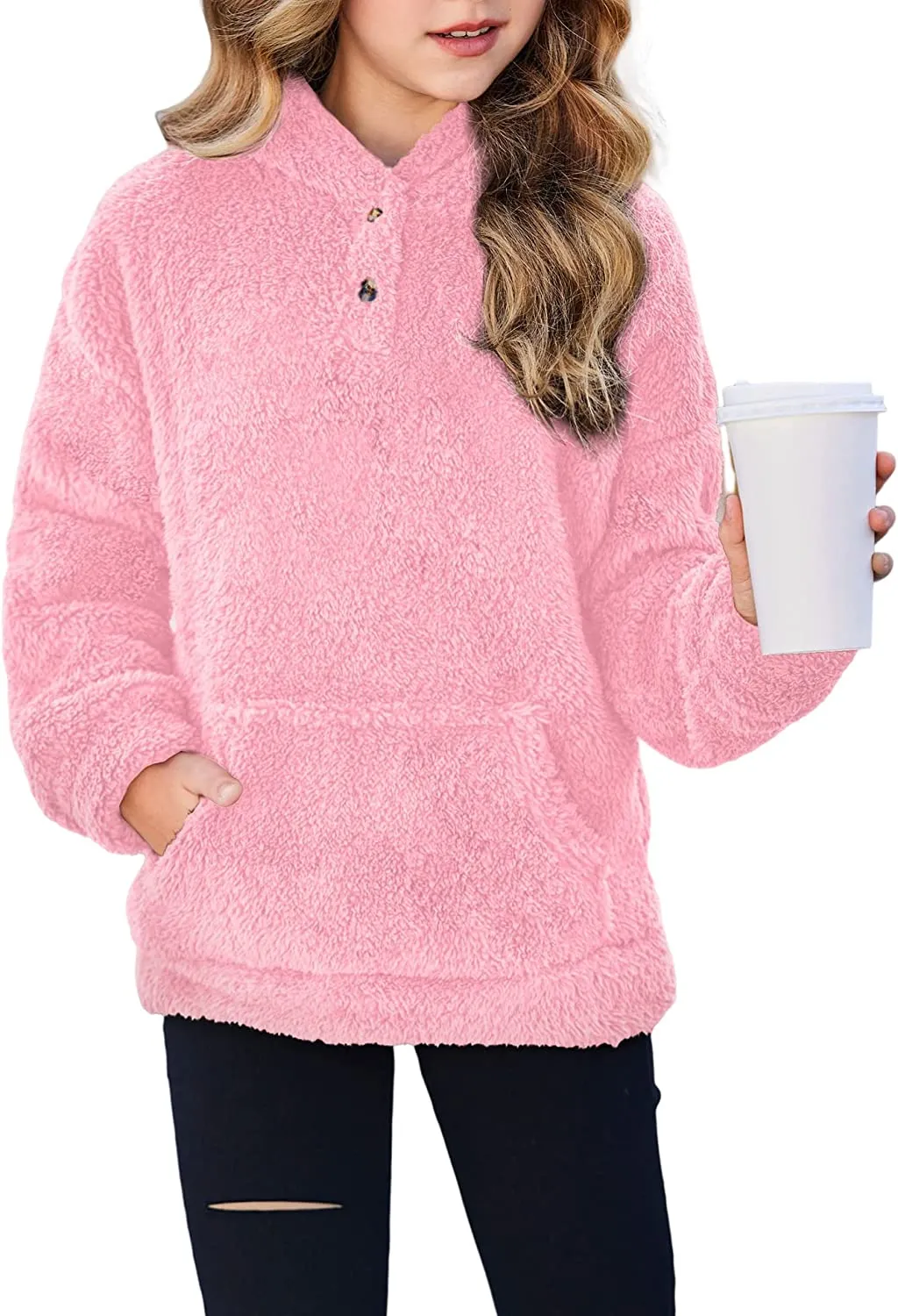 Arshiner Girls Warm Hoodie Sherpa Fleece Pullover