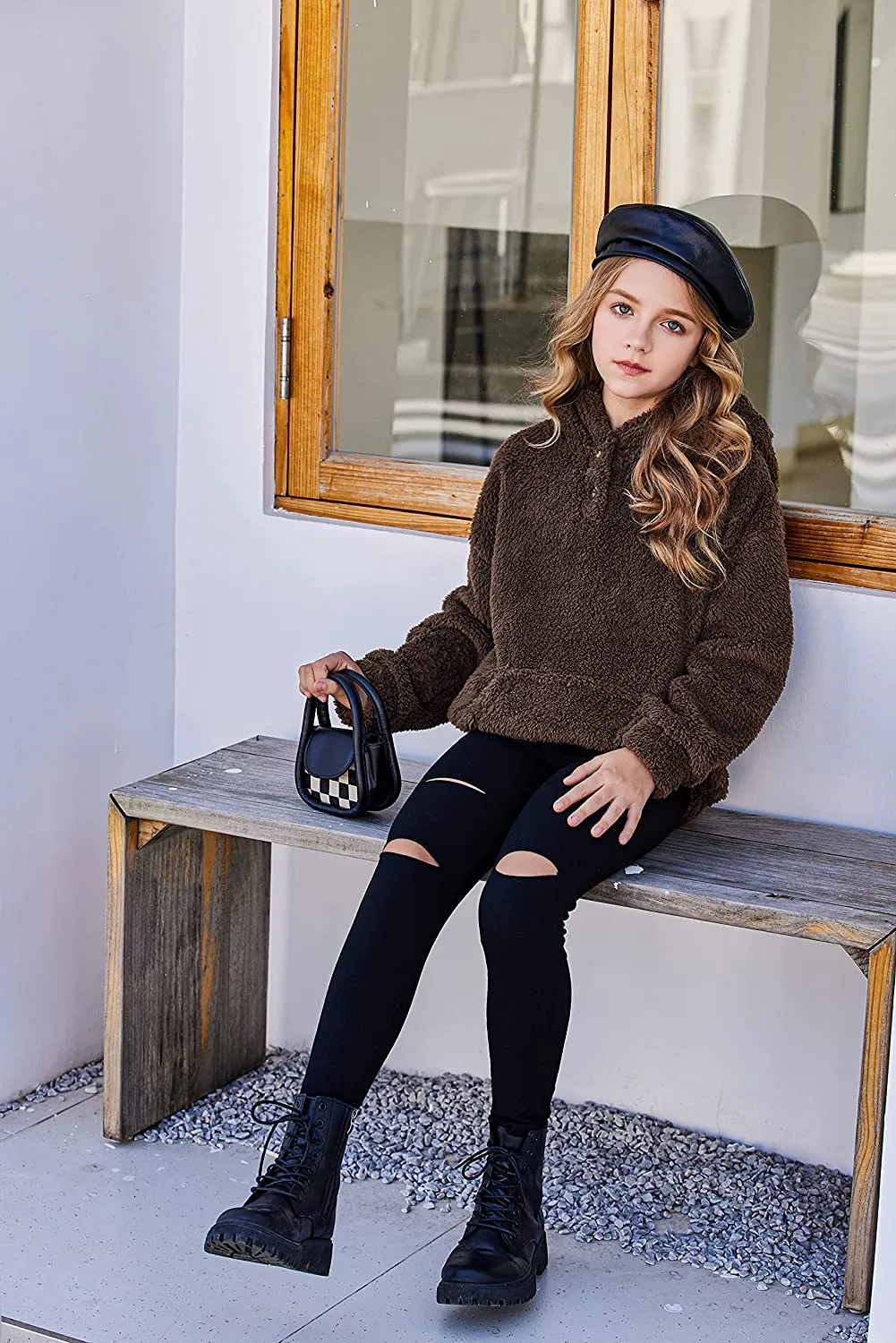 Arshiner Girls Warm Hoodie Sherpa Fleece Pullover
