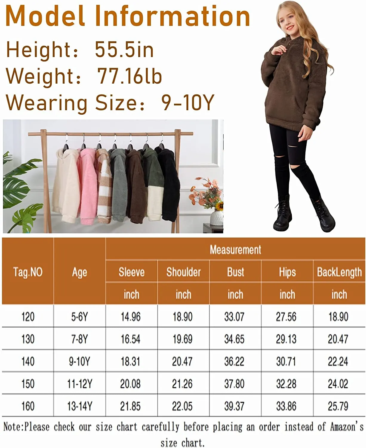 Arshiner Girls Warm Hoodie Sherpa Fleece Pullover