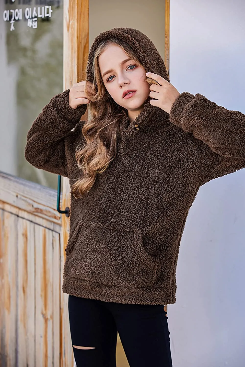 Arshiner Girls Warm Hoodie Sherpa Fleece Pullover