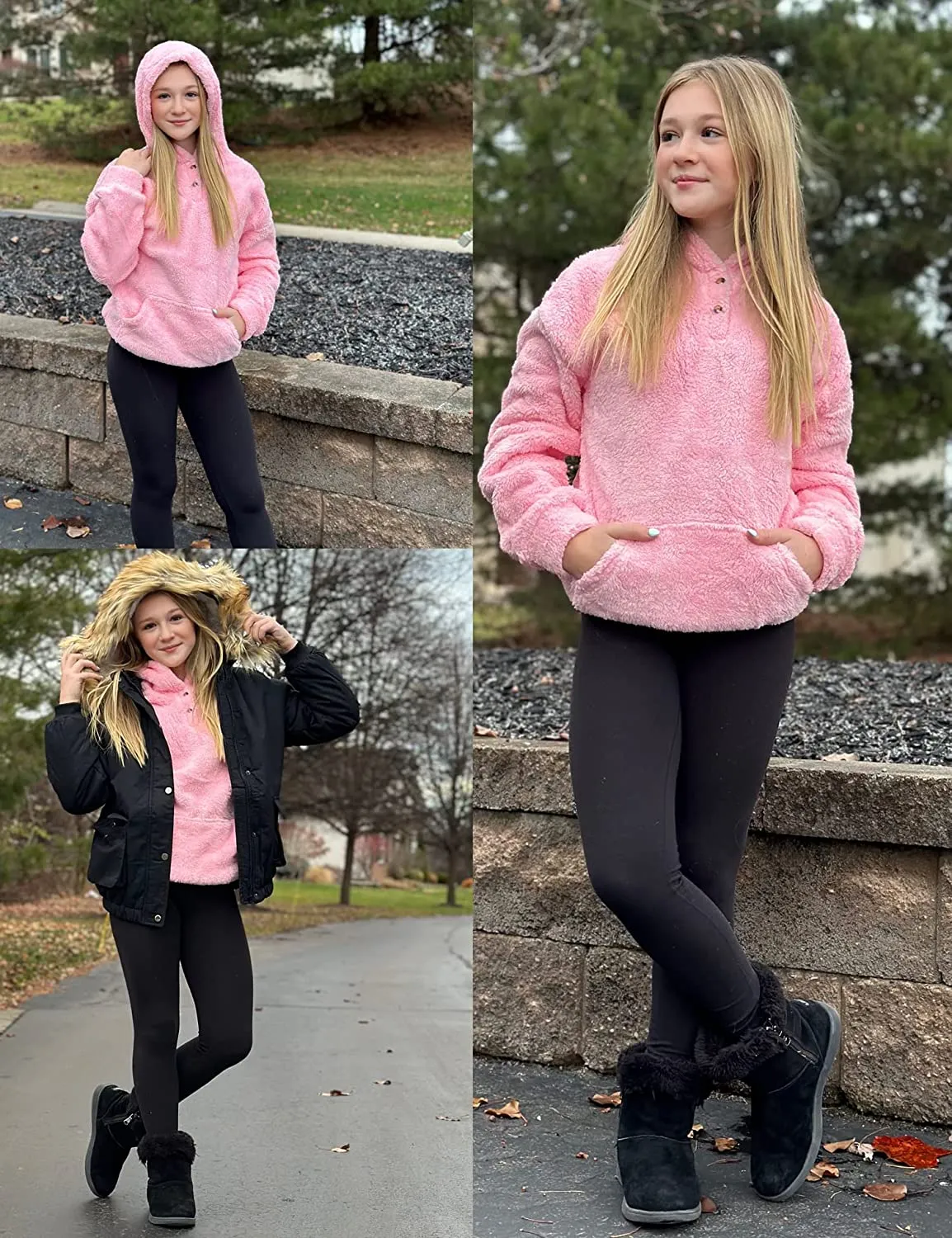 Arshiner Girls Warm Hoodie Sherpa Fleece Pullover