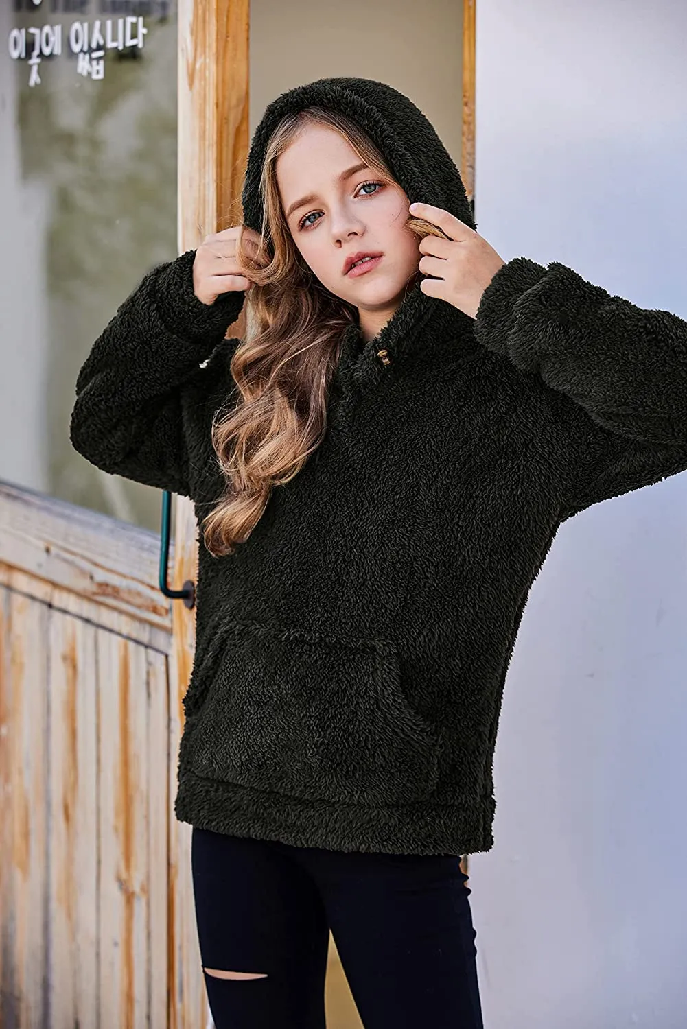 Arshiner Girls Warm Hoodie Sherpa Fleece Pullover