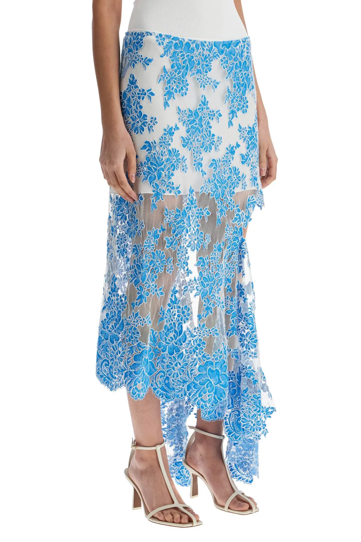 asymmetrical blue floral cotton lace skirt 24044299 BOSTON BLUE