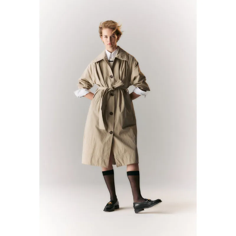 Barbour Garbo Ladies Showerproof Trench Coat - Light Sand/Rosemary Tartan