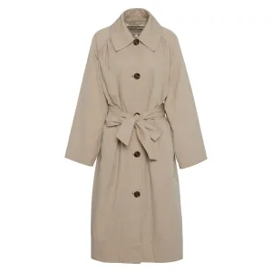 Barbour Garbo Ladies Showerproof Trench Coat - Light Sand/Rosemary Tartan