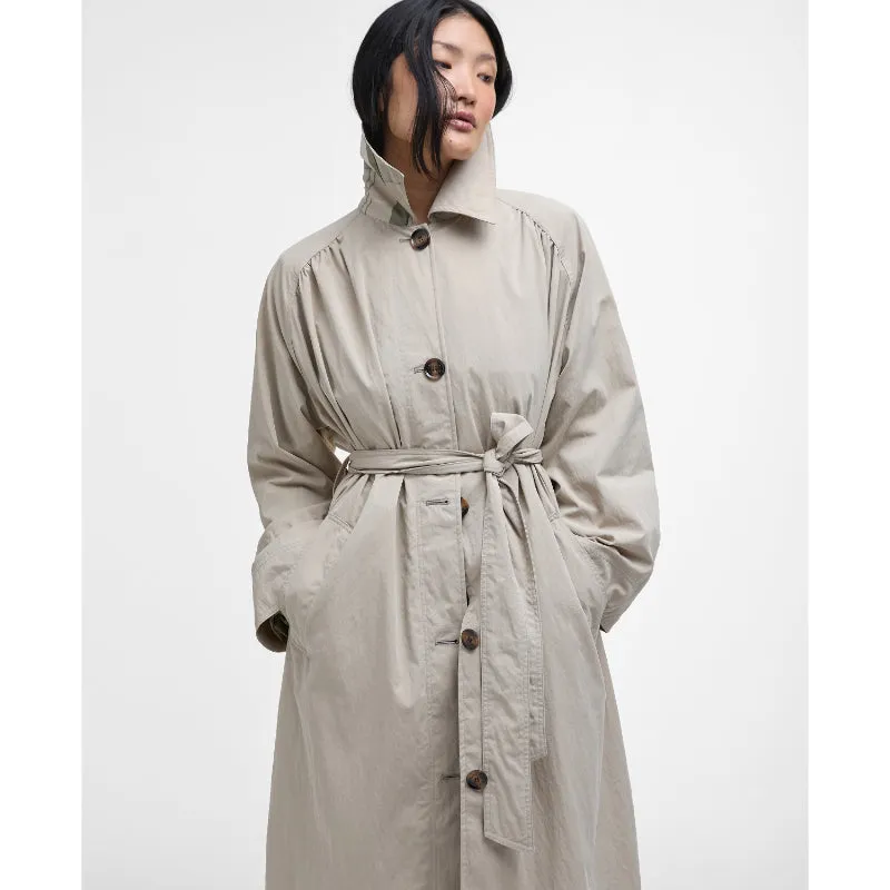 Barbour Garbo Ladies Showerproof Trench Coat - Light Sand/Rosemary Tartan