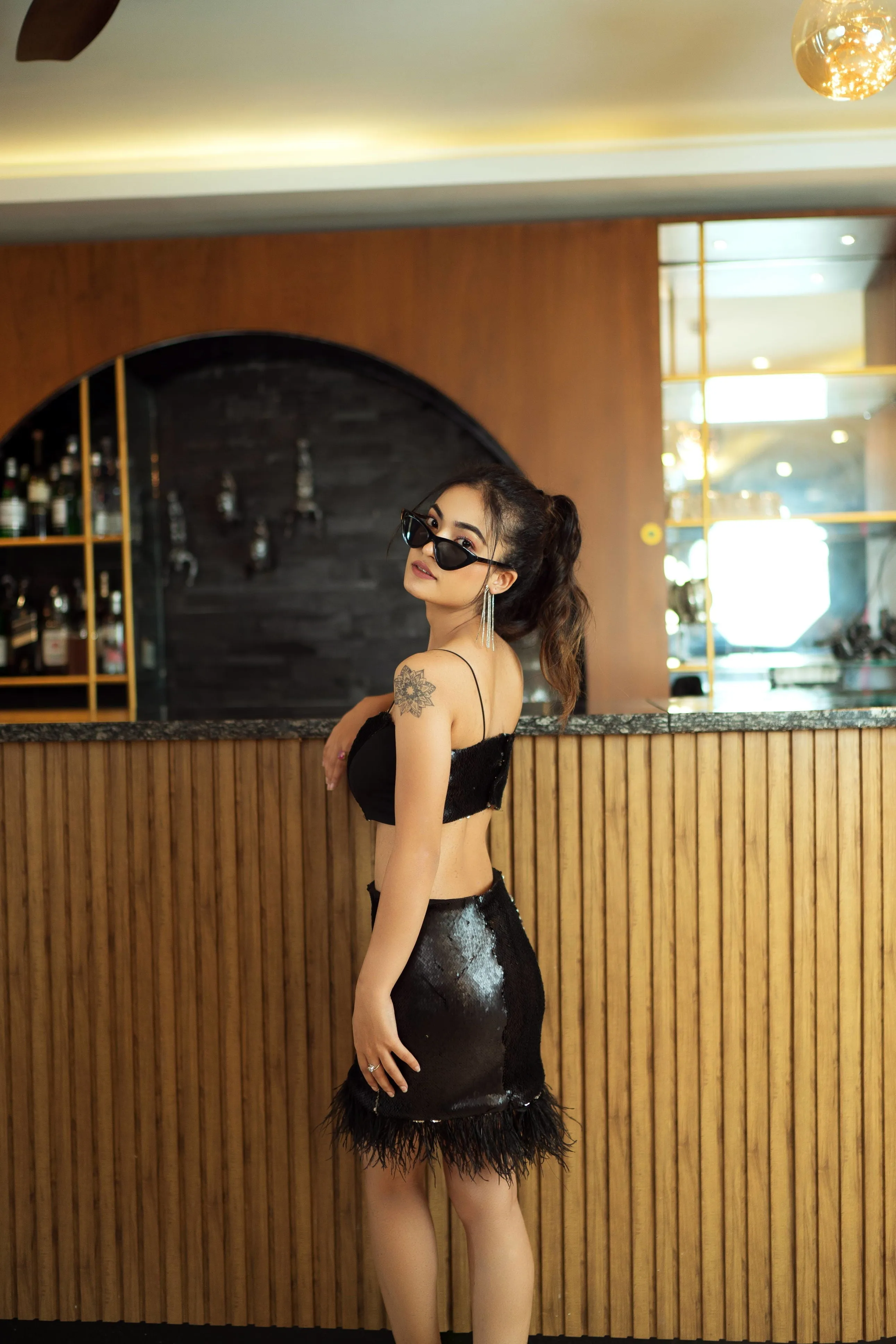 Black Sequin Feather Skirt