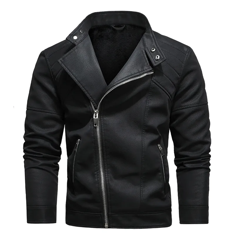 Casual Stand Collar Fleece Jackets / Vintage Men's Soft Faux Leather Motorcycle Jackets