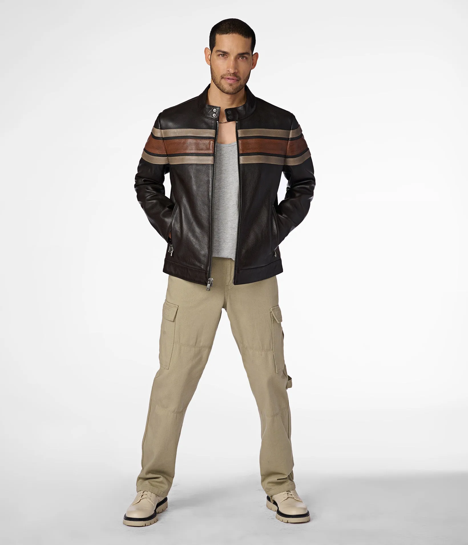 Dale Retro Striped Leather Jacket