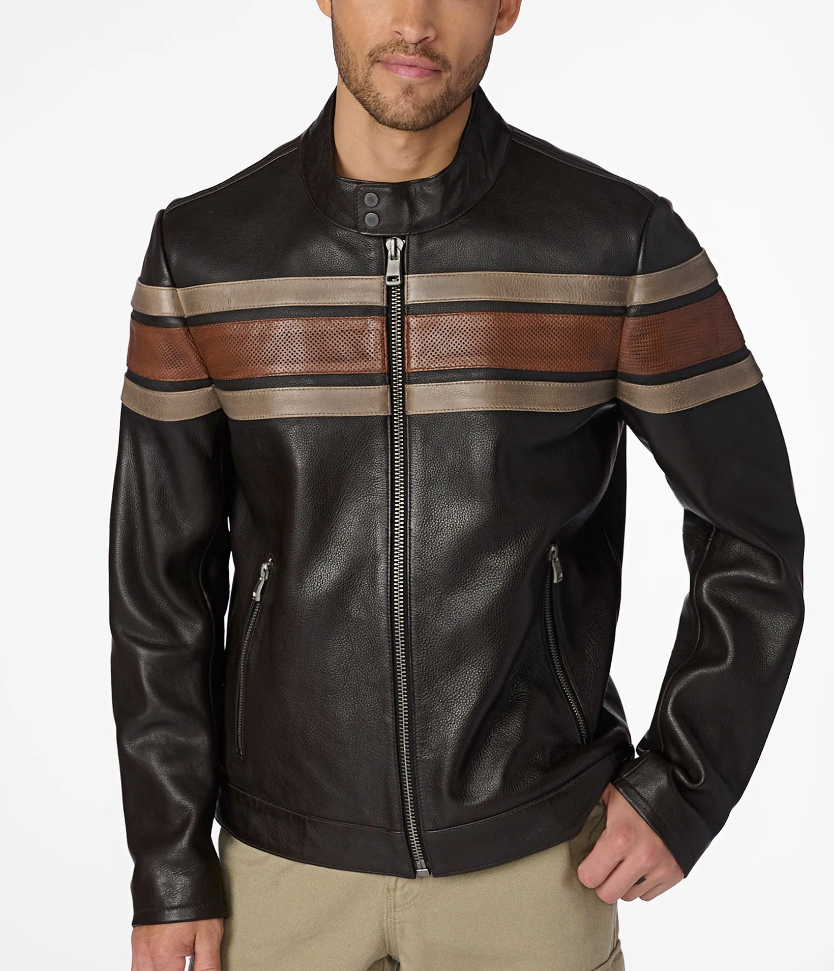 Dale Retro Striped Leather Jacket
