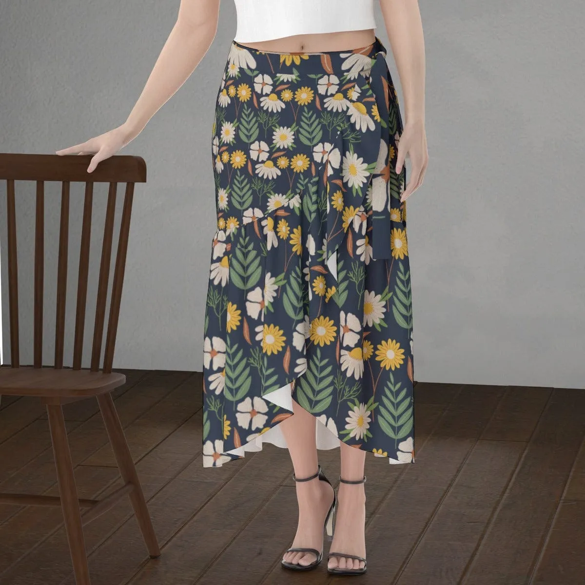 Ecru Black Daisy - Women's Wrap Skirt