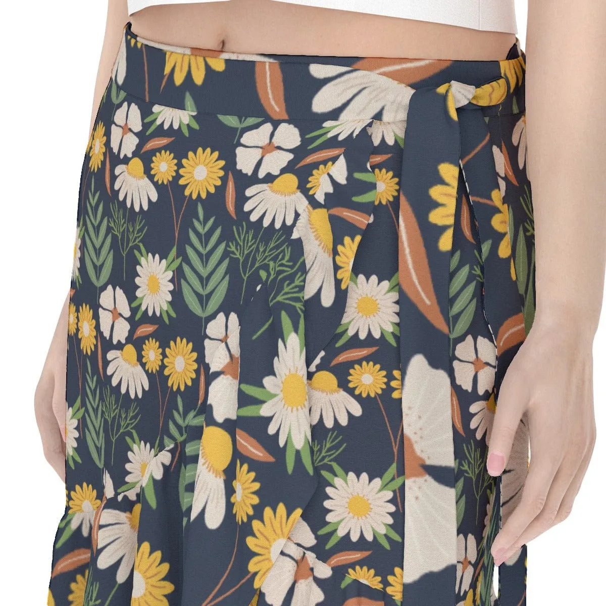 Ecru Black Daisy - Women's Wrap Skirt