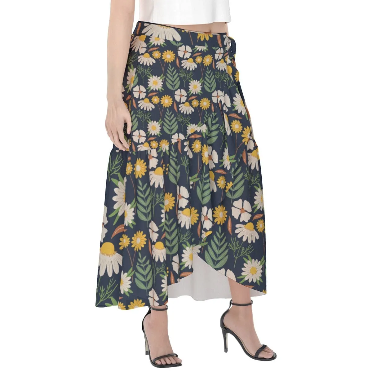 Ecru Black Daisy - Women's Wrap Skirt