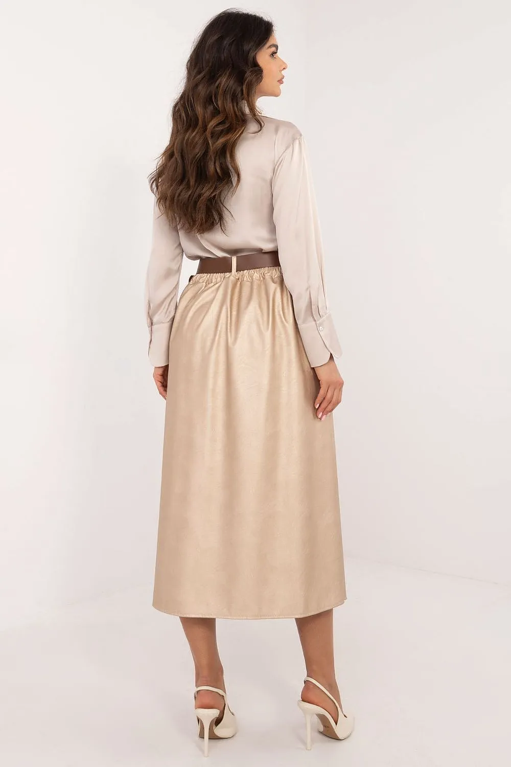 Elegant midi length imitation leather skirt