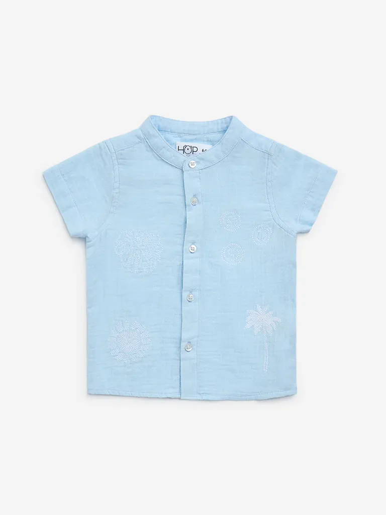HOP Baby Light Blue Embroidered Cotton Shirt
