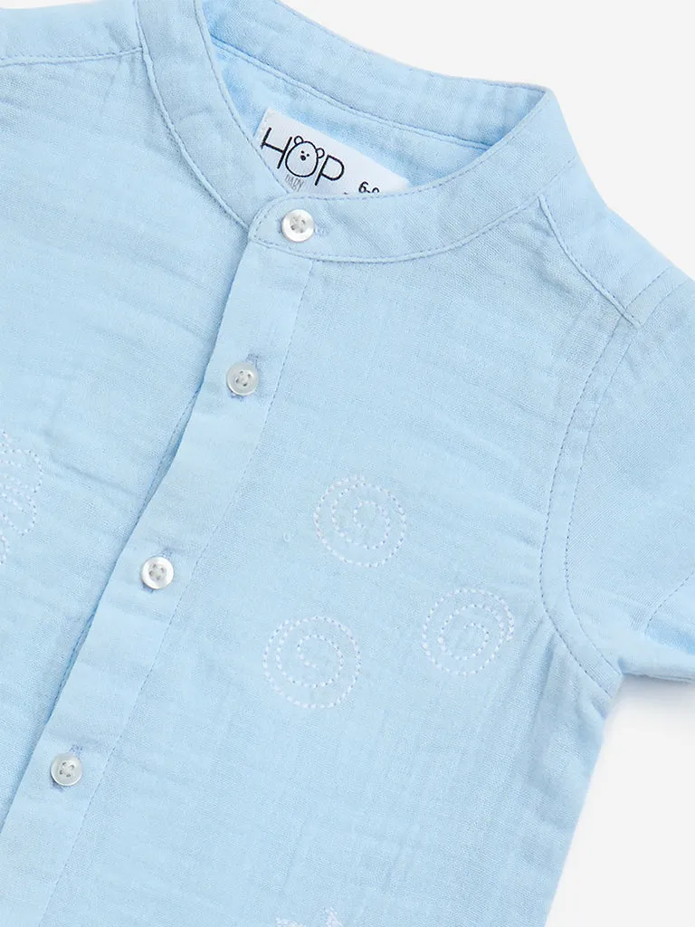 HOP Baby Light Blue Embroidered Cotton Shirt