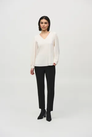 Joseph Ribkoff Women's Pleated Knit Boxy V-Neck Top
