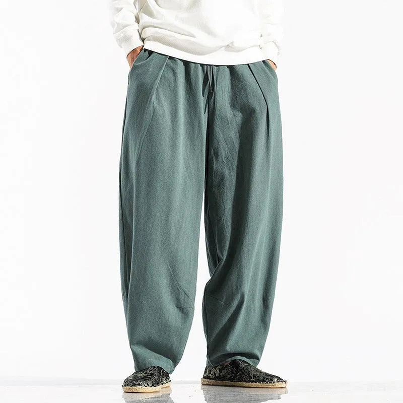 Loose Chinese-style Wide-leg Pants In Large Sizes