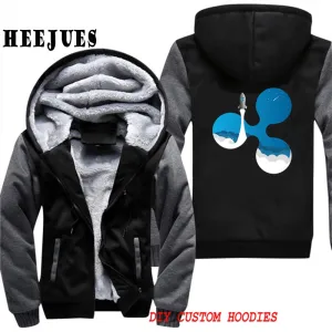 Men's Casual Outerwears Winter Warm Thickening Velvet Ripple Rocket XRP Crypto Currency Hooded Coat Male Warm Hoodies Tracksuits