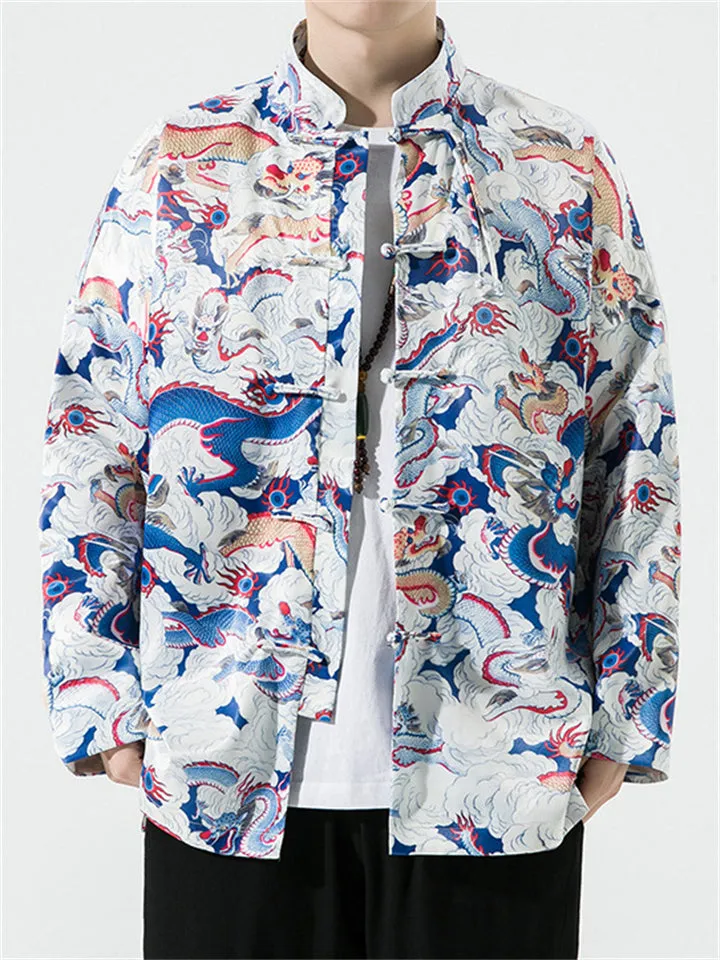 Men's Chinese Style Dragon All-Over Print Autumn Jacket