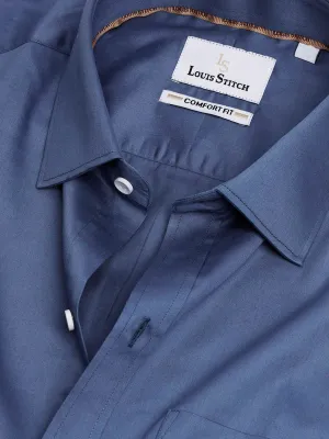 Men's Regular Fit Solid Blue Formal Shirt