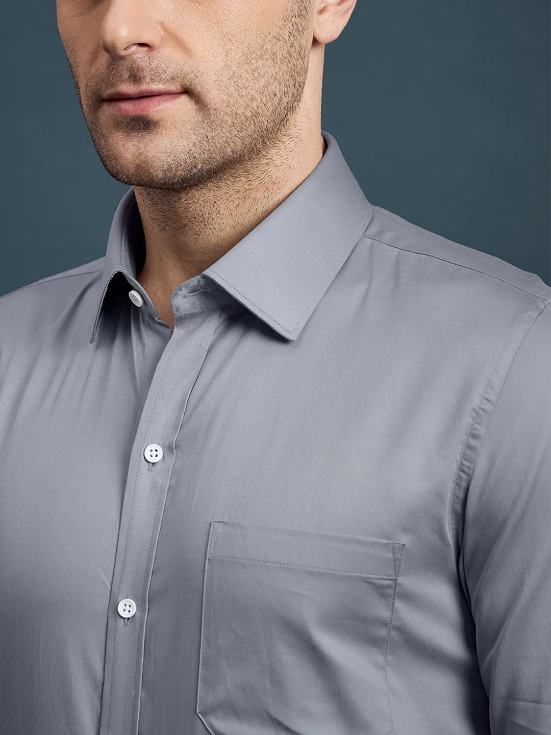 Men's Regular Fit Solid Grey Formal Shirt