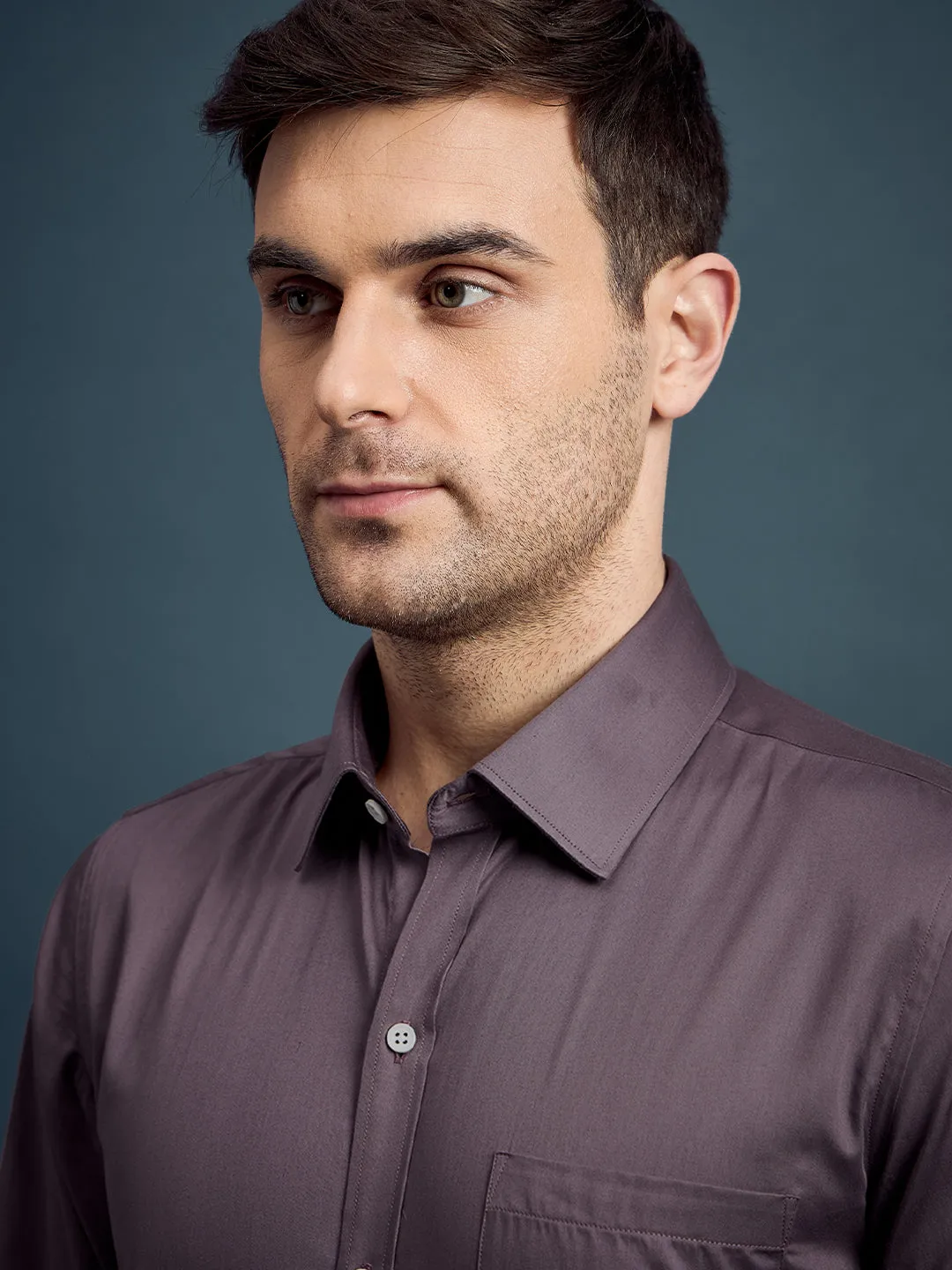 Men's Regular Fit Solid Purple Formal Shirt