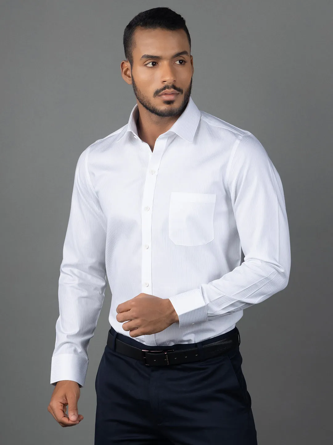 Men's Regular Fit Stripes White Formal Shirt