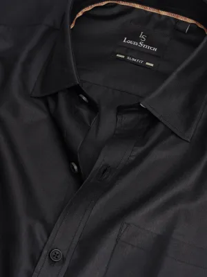Men's Slim Fit Solid Black Formal Shirt