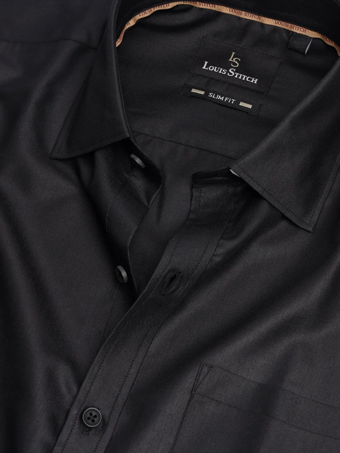 Men's Slim Fit Solid Black Formal Shirt