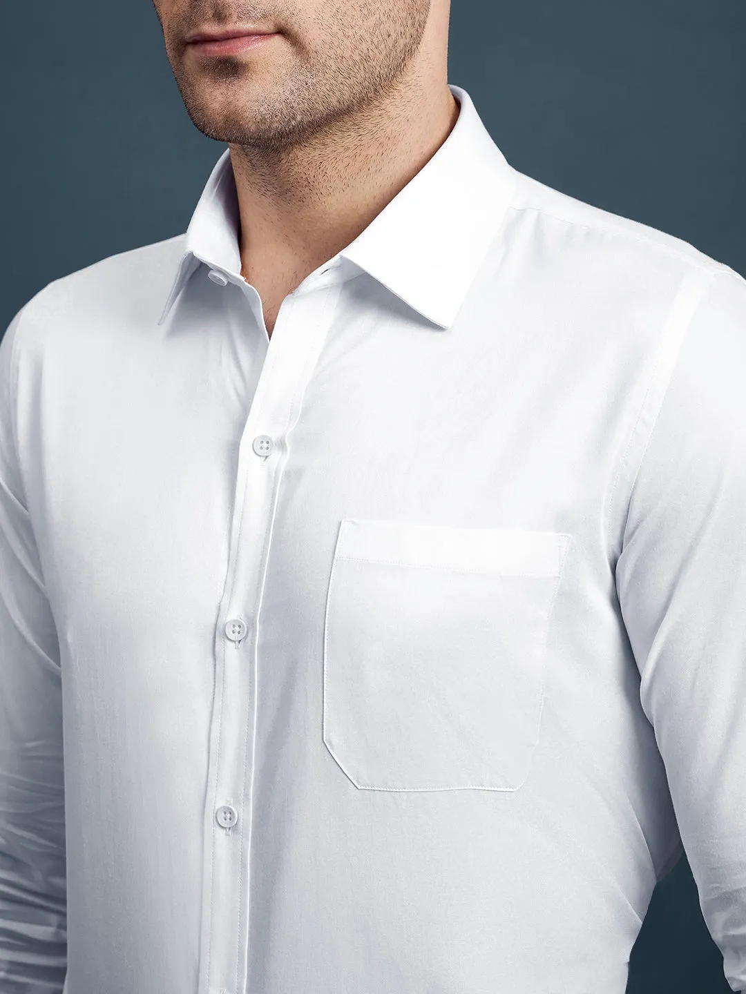 Men's Slim Fit Solid White Formal Shirt