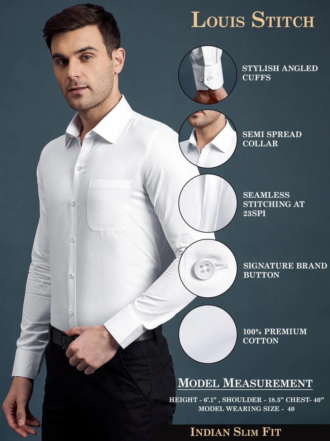 Men's Slim Fit Solid White Formal Shirt