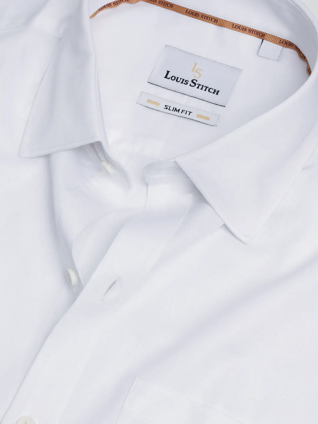 Men's Slim Fit Solid White Formal Shirt