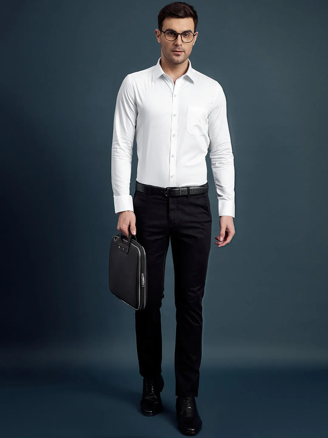 Men's Slim Fit Solid White Formal Shirt