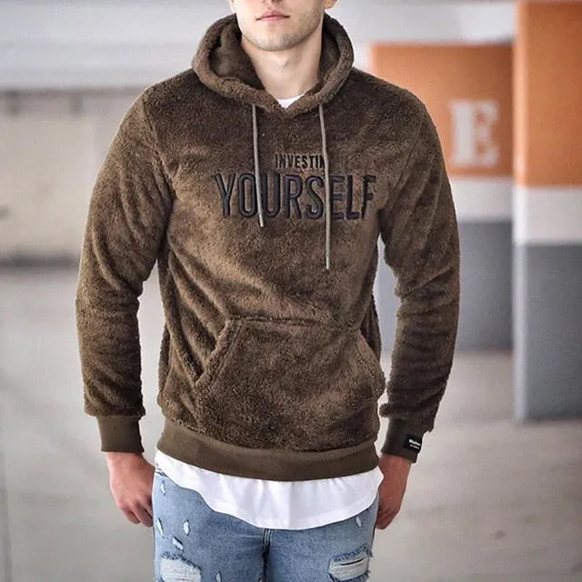 Men's Teddy Fleece Hoodie – Warm Plush Oversized Streetwear Sweatshirt