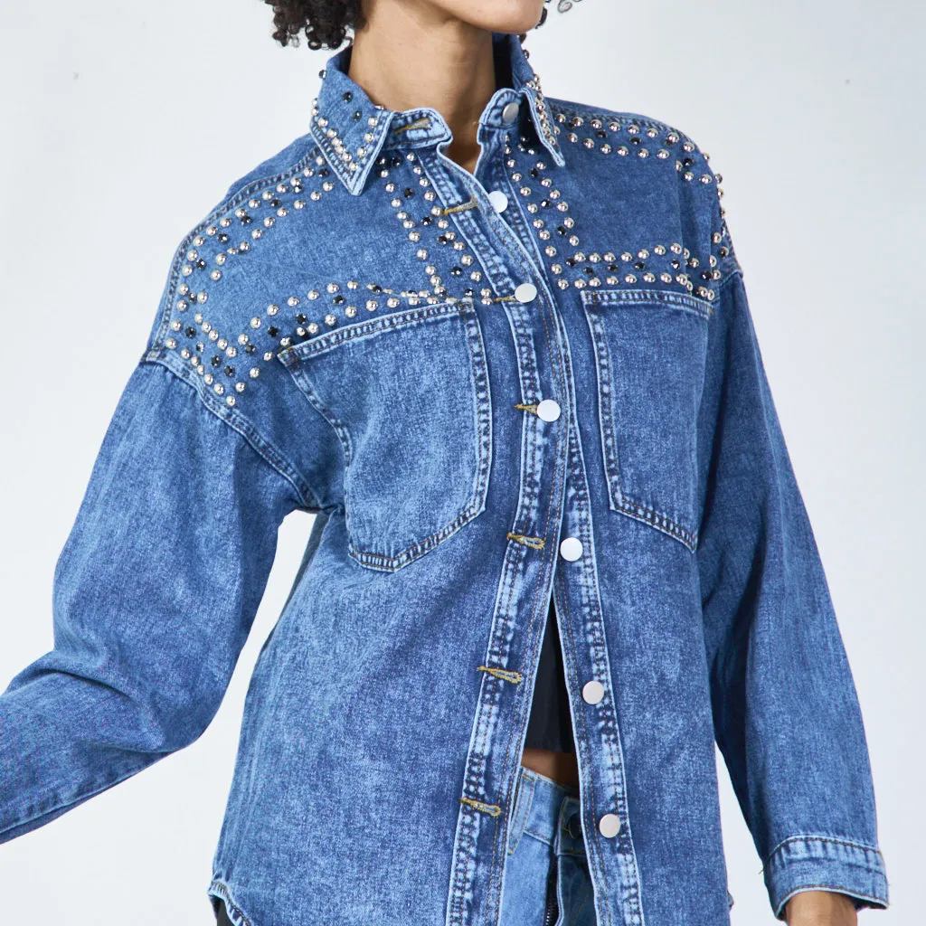 Multi-studded denim shirt jacket wholesale
