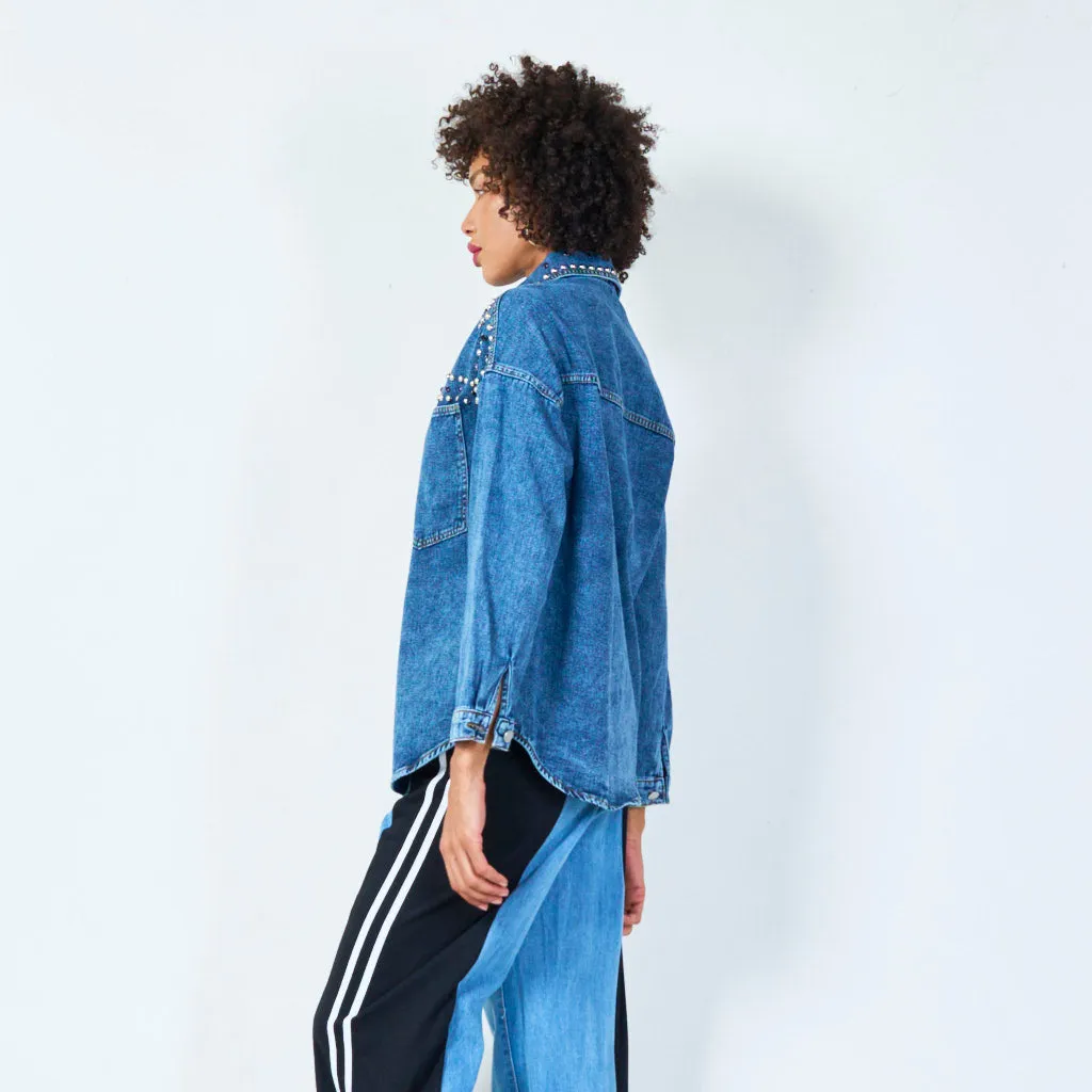 Multi-studded denim shirt jacket wholesale