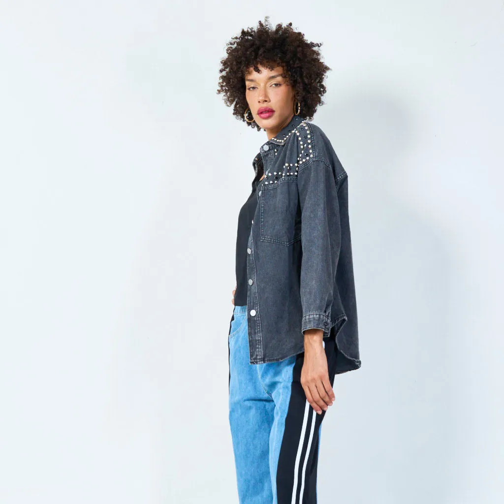 Multi-studded denim shirt jacket wholesale
