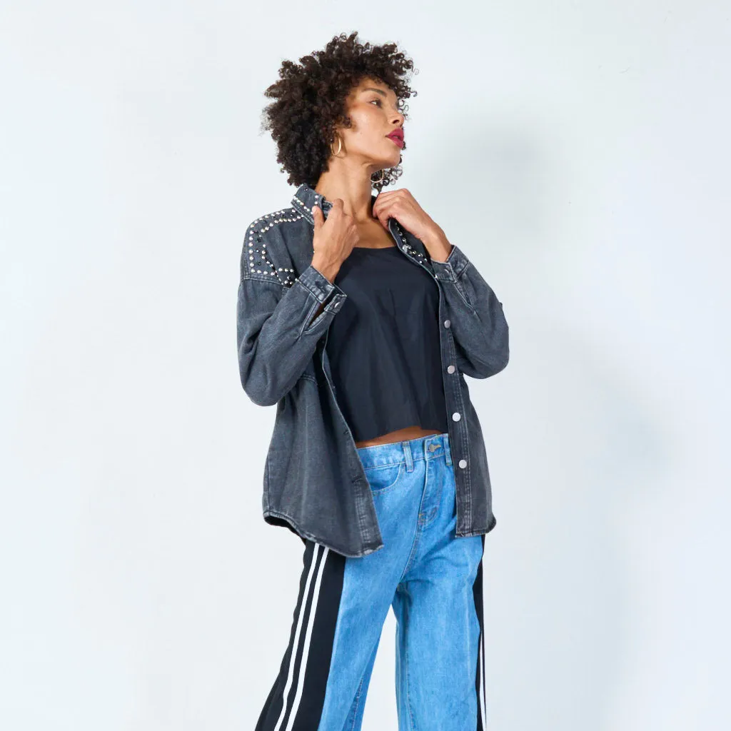 Multi-studded denim shirt jacket wholesale