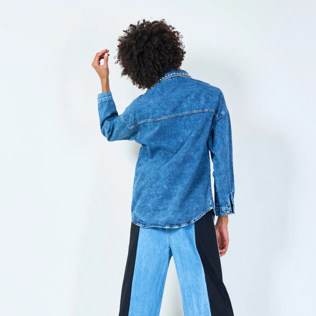 Multi-studded denim shirt jacket wholesale